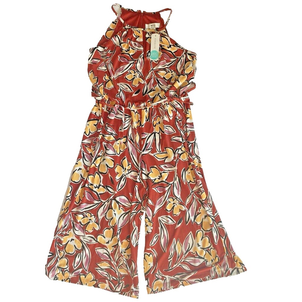 Wisp Stitch Lottie Women Size 6P Wide Leg Jumpsuit Red Floral Sleeveless Zipper